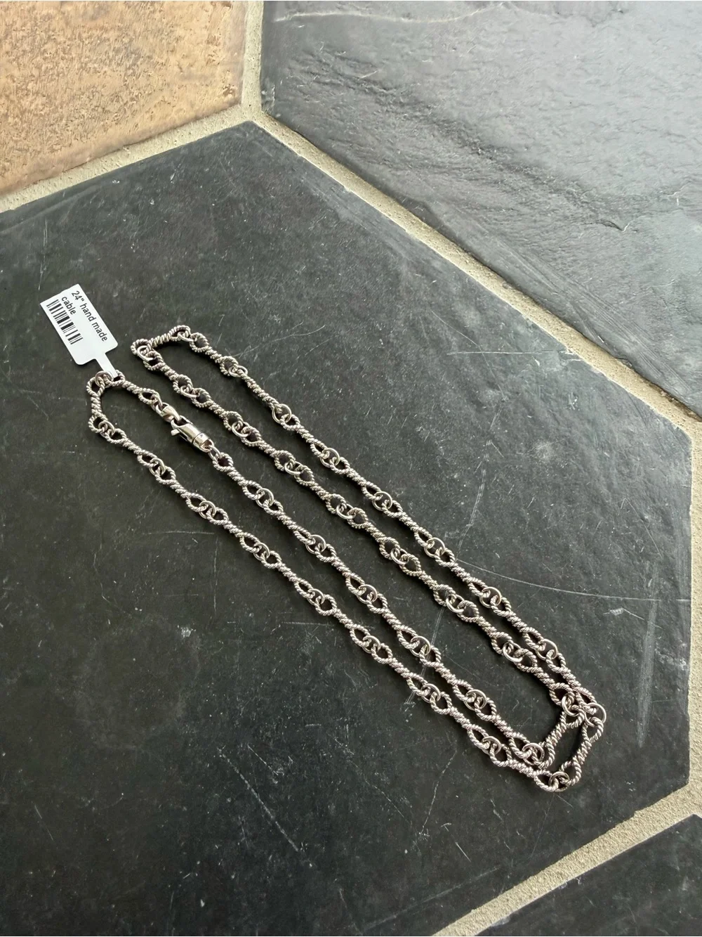 14kt. White Gold Hand Made Cable Link Chain 24” Long